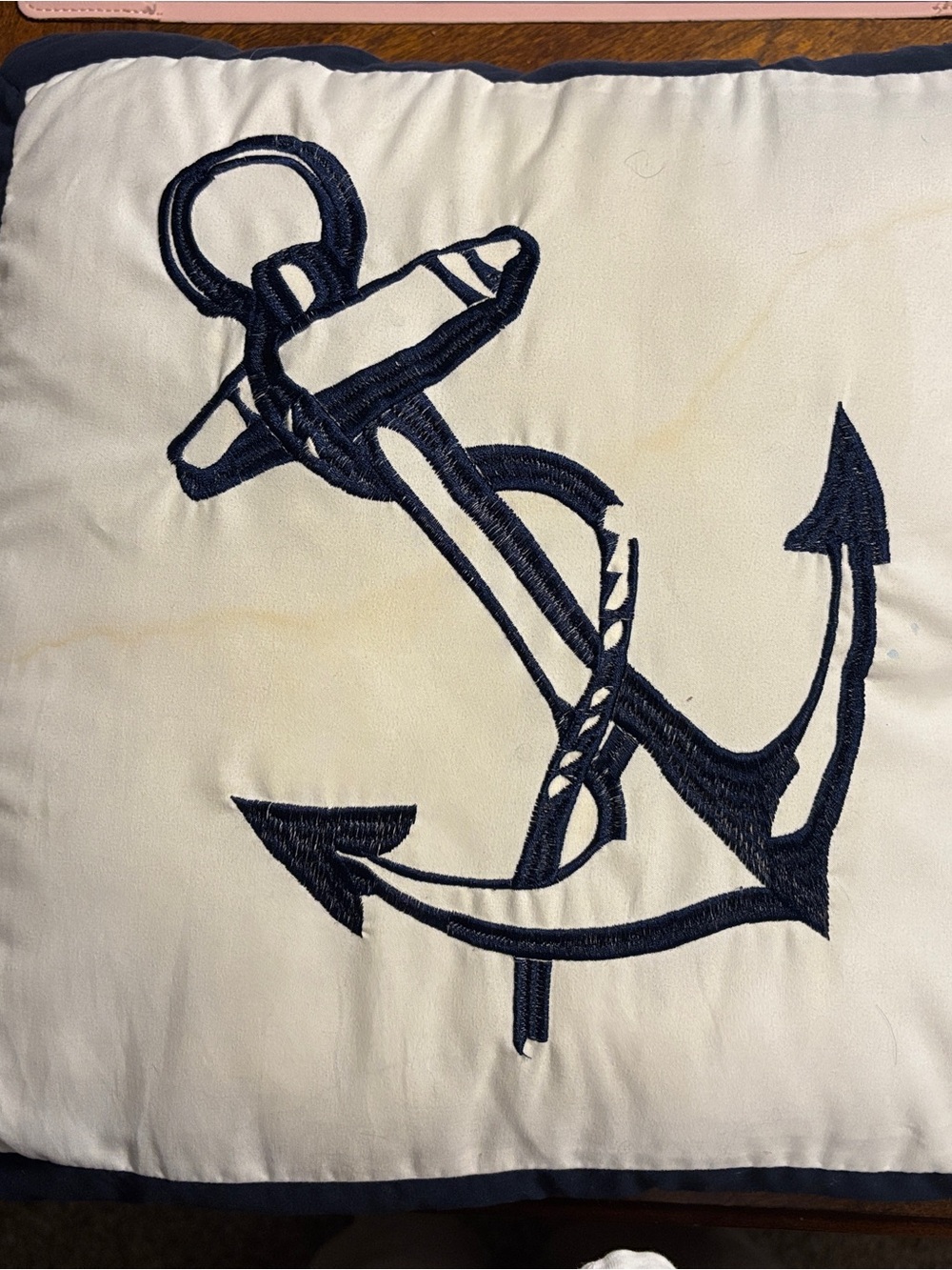 Nautical Anchor Embroidered Pillow Cover in Navy and Cream